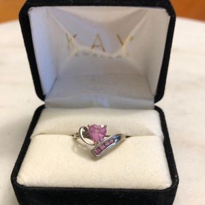 10k white gold pink sapphire ring, size ~5.5